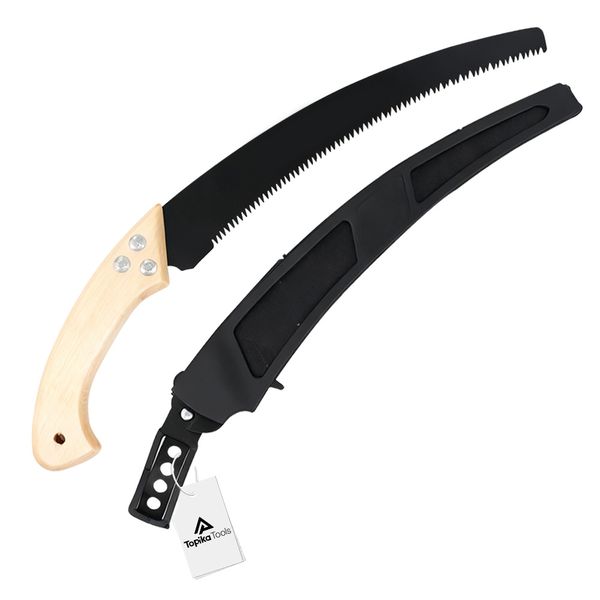 Topika 35cm Curved Hand Pruning Saw - Wooden Handle &amp; Electrophoretic Blade