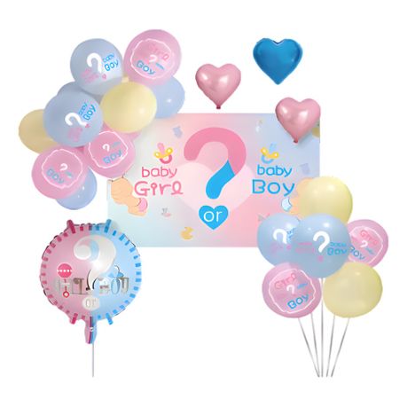 28-Piece Gender Reveal Baby Boy or Girl Decoration Balloon and Backdrop Set Image