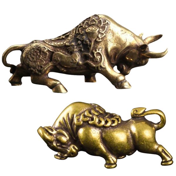 Home Gift Decor Antique Miniature Brass Bull Ornament Set Of 2 - Cool