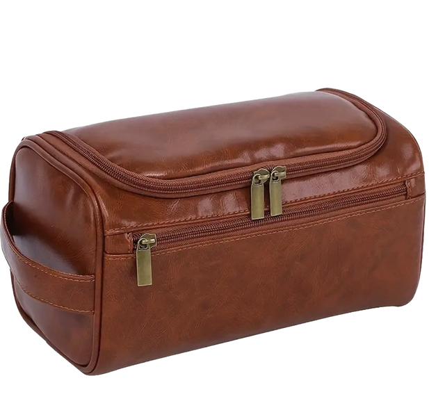 Fashionable PU Large Capacity Toiletry Bag with Multi -Compartments- Brown