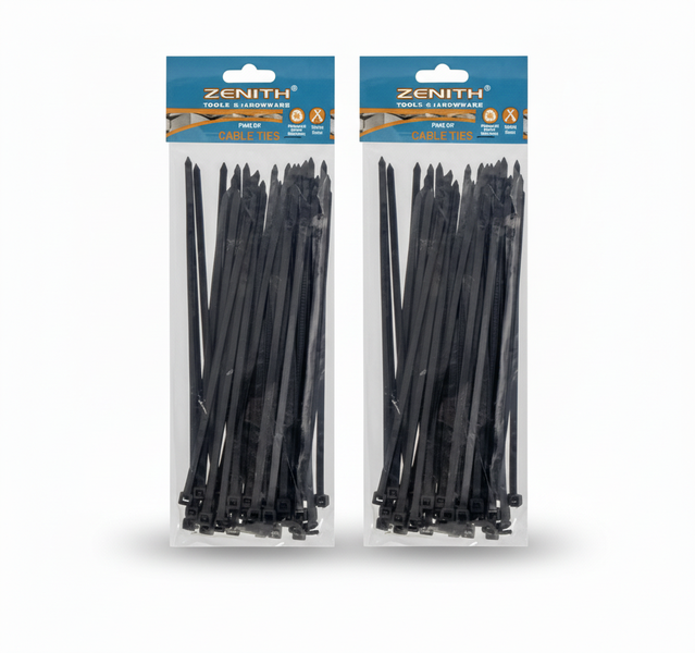 Zenith 4.8x200mm Black Plastic Cable Ties - 50 Piece - 2 Pack