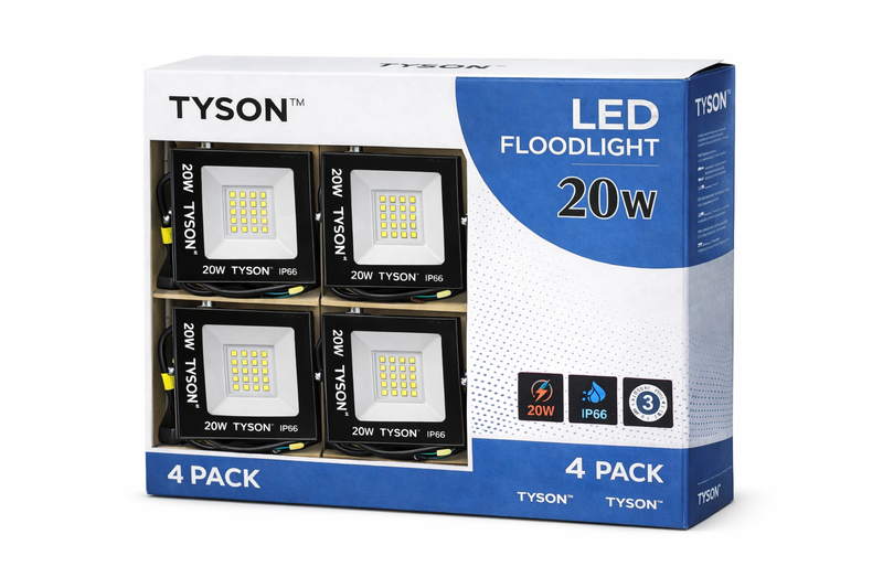 TYSON 20W LED Floodlight -Waterproof Outdoor Light - 3 Year Warranty 4 pack
