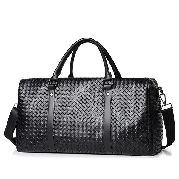 Large-Capacity Plaid Woven Gym Bag Shoulder Crossbody Bag