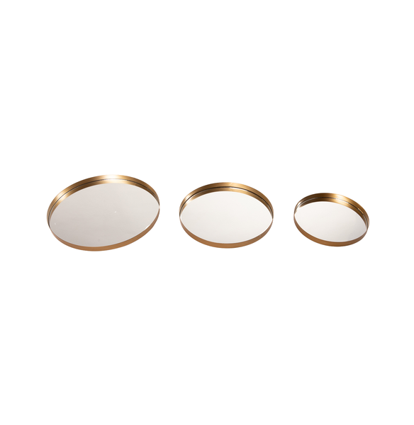 Set of 3 High-Quality Brass Gold Indoor Trays with Mirror