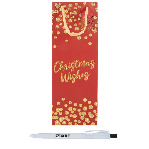 Luxury Festive Merry Christmas Glitter Wine Bottle Gift Bag With ReVibe Pen