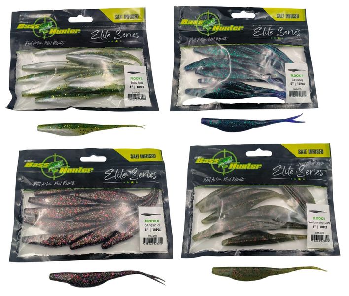 Bass Hunter Elite Series 5" Salt-Infused Flook II Soft Fishing Lures 40pcs