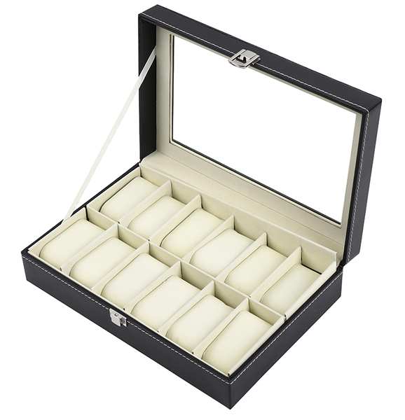 Jack Brown Luxury 12-Slot PU Leather Watch Display Box - Black