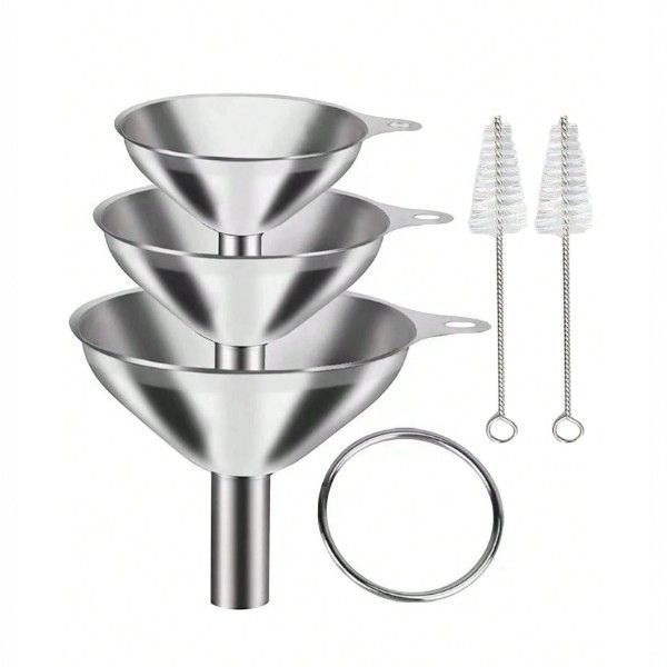 Premium Stainless Steel Funnel Set - Silver - 6 Piece