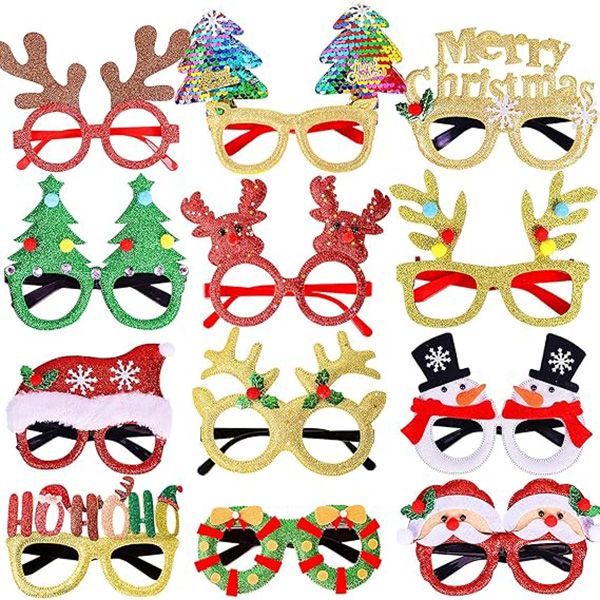 12PCS Christmas Glasse Glitter,Holiday Party Glasses Frames Christmas Decor