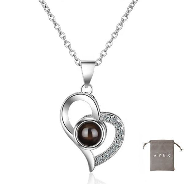 Valentines Day Necklace - 100 Language I love you Silver Necklace