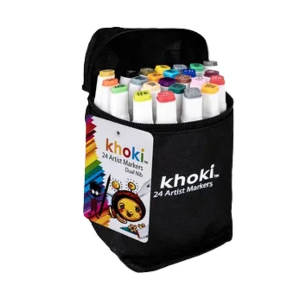 Khoki - Art &amp; Craft Dual Nib Artist Markers - 24Pce Colors Set in Pouch