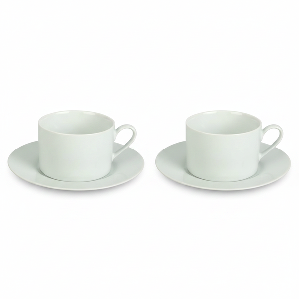 Whiteware Ceramic Cup and Saucer Set 220ml for Tea and Coffee - 2 Pack
