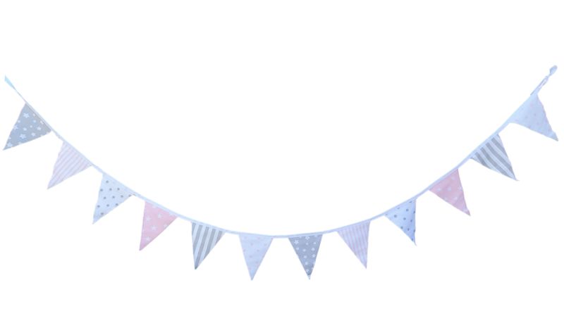 Bunting/Flag/Banner Baby Pink, Grey Stripes, Stars, Dots
