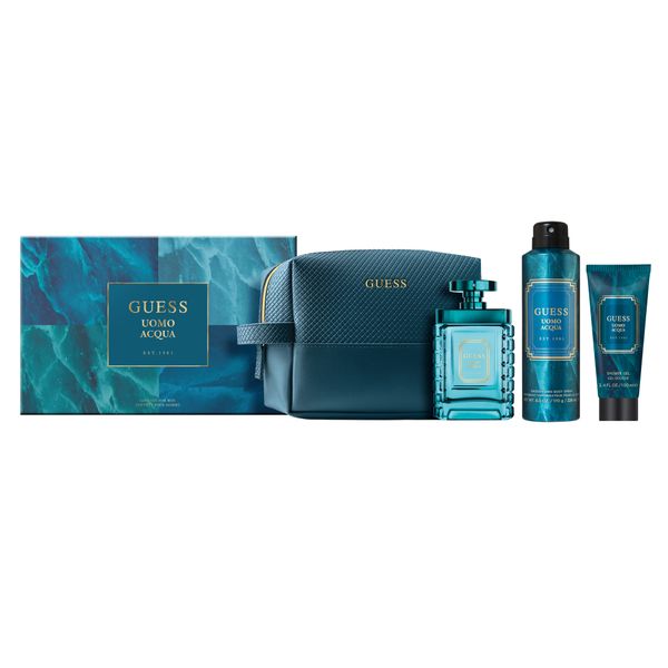 Guess Uomo Aqua Set 100ml Edt +100ml Showergel + 236ml Body Spray + Pouch