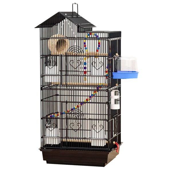 Pet Waterproof Open Top Metal Bird Cage Condo with Interactive Toys (100cm)