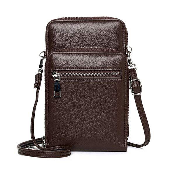 Men Crossbody Leather Messenger Bag Cellphone Ho image