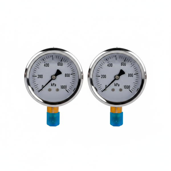 Glycerine-Filled Pressure Gauge 0-1000 kPa with 1/4 Inch NPT - 2 Pack