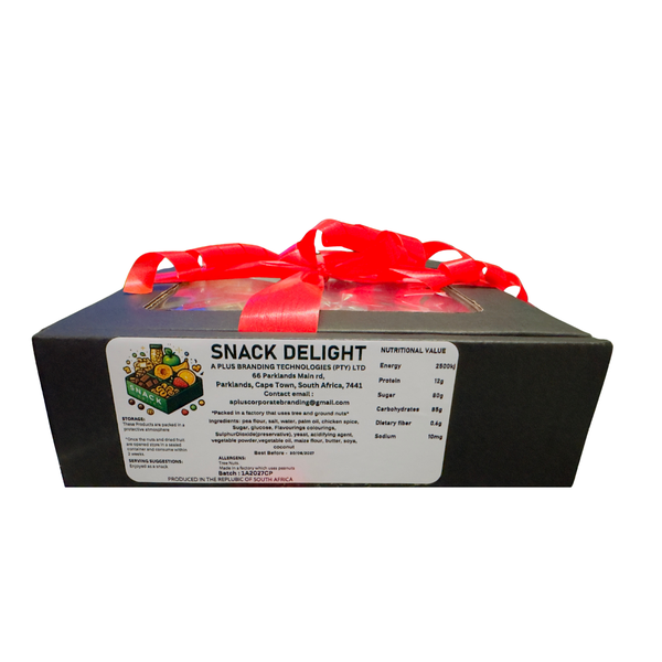 Snack Delight Gourmet Gift Hamper Box with Chilli Biltong, Nuts and Treats