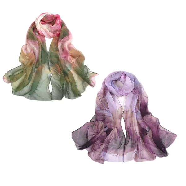 2-Pack Women's Lightweight Floral Scarves Stylish Shawls