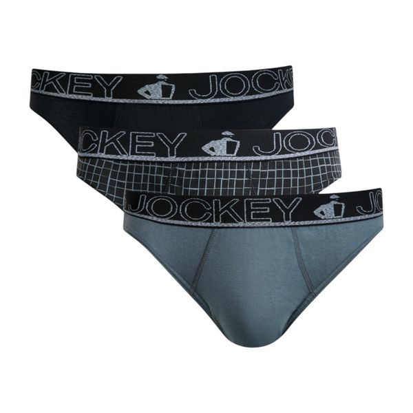 Jockey Men 3 Pack Briefs Square Printed - Black/Grey
