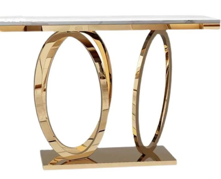 Modern Marble Console Table with Gold Oval Accents