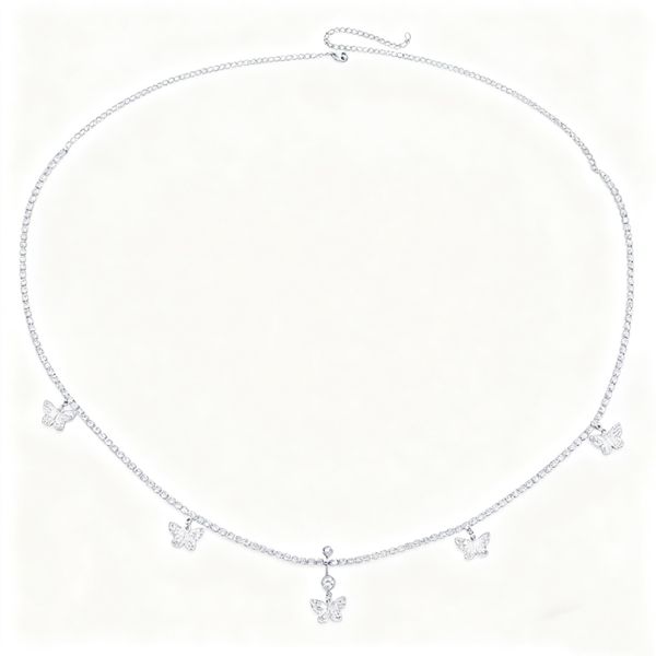 Rhinestone Waist Necklace Butterfly Necklace Silver Summer Crystal