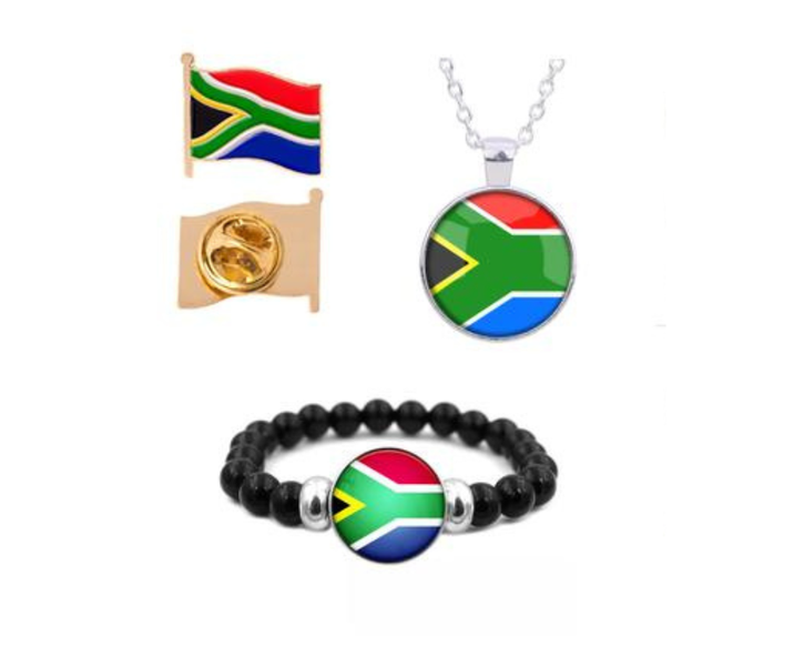 South African Flag Souvenir Combo Giftset Necklace-Badge-Bracelet 3 Piece