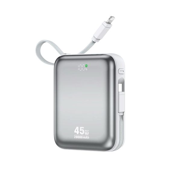 BWOO 20000mAh PD45W Power Bank with Built-in Charging Cables