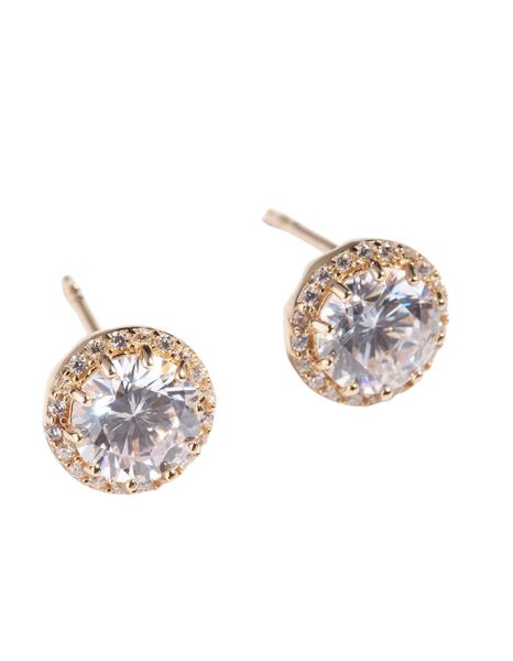 Gold Plated Sterling Silver 5mm Cubic Zirconia Halo Stud Earrings