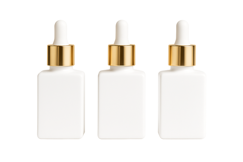 30ml Rectangular White Dropper Bottles with Gold Pipettes - Set of 6
