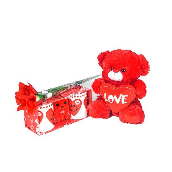25cm &amp; Mini Red Teddy Bear ,Valentine's Day Couple Mugs &amp; Roses Set