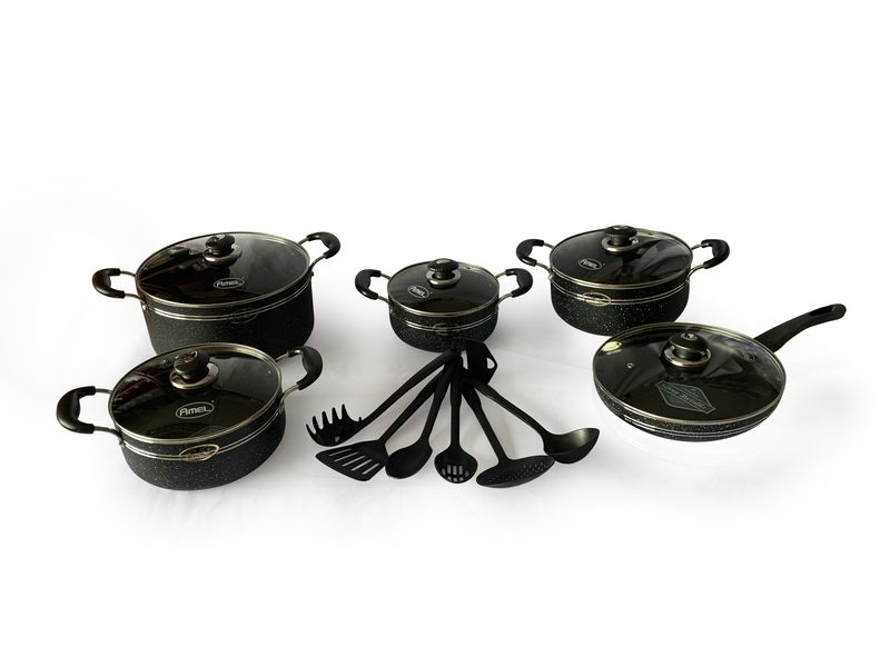 Amel Non Stick Casserole pots and Fry Pan with Utensils Combo 16pc set