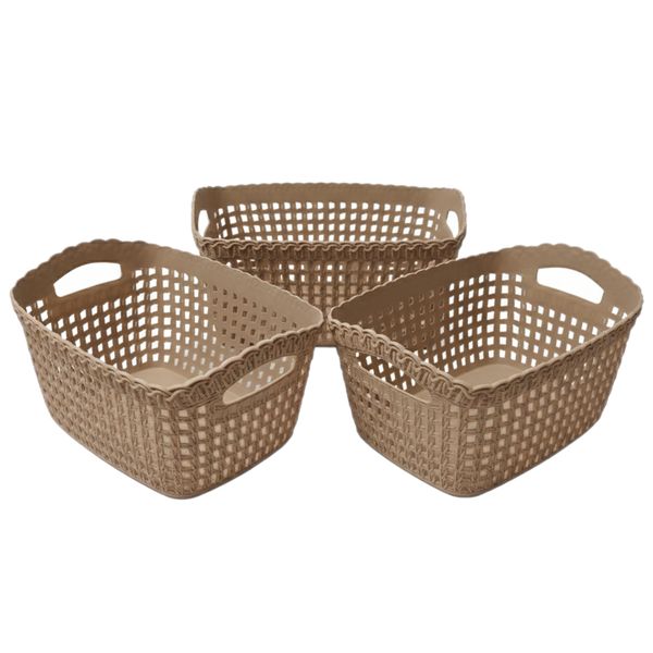 Home Decor - Woven-Style Plastic Storage Basket Set - 3 Piece