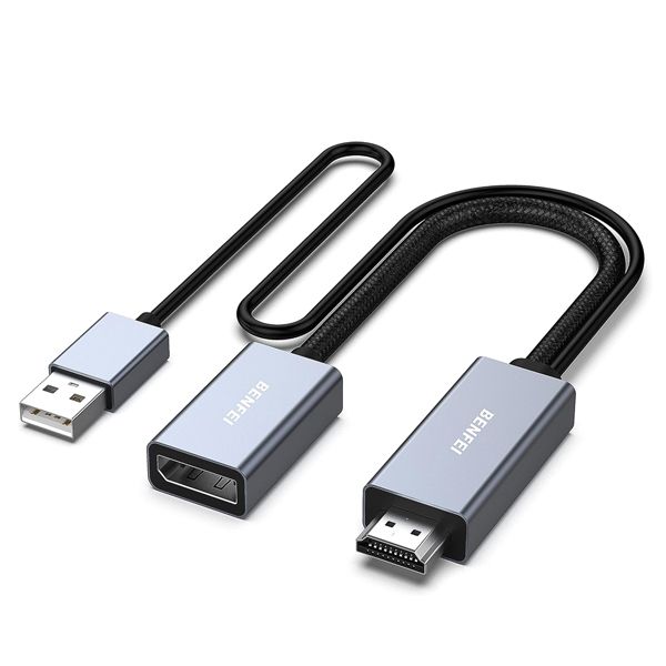 BENFEI HDMI Male to DisplayPort Female Adapter W/ USB-A Power Cable - Grey