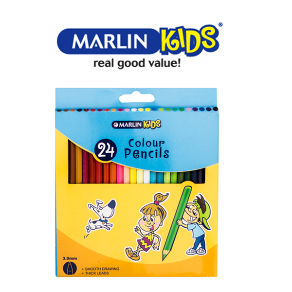 Pack of 24 Marlin Long Colouring Pencils - Kids and School Colour Pencils