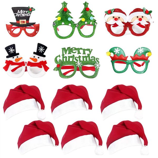 12 Pcs Christmas Hats and Glasses Set for Christmas Party Decoration Gift