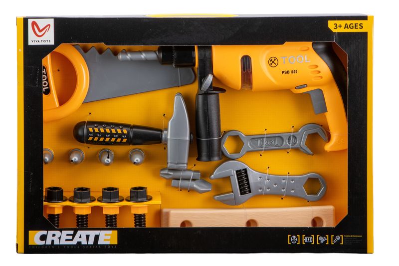 VIVA Toys Battery Operated Toy Drill Tool Set &amp; Accessories (22pcs) 22cm