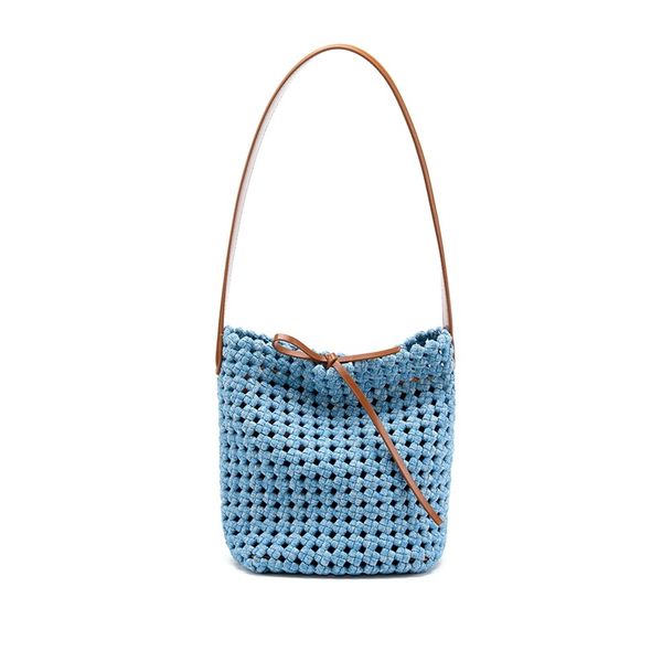 Women's Crochet Bucket Bag Denim Hand-Knitted Lightweight Durable