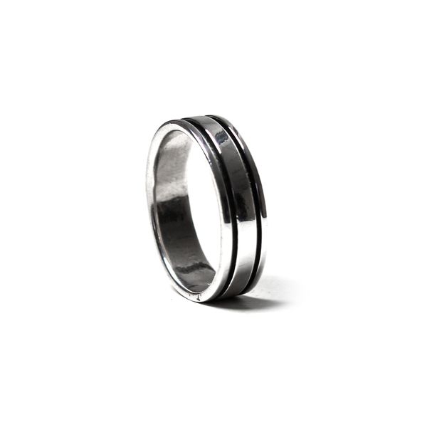 Men Silver with Black stripes 925 Sterling Silver Wedding Band Ring