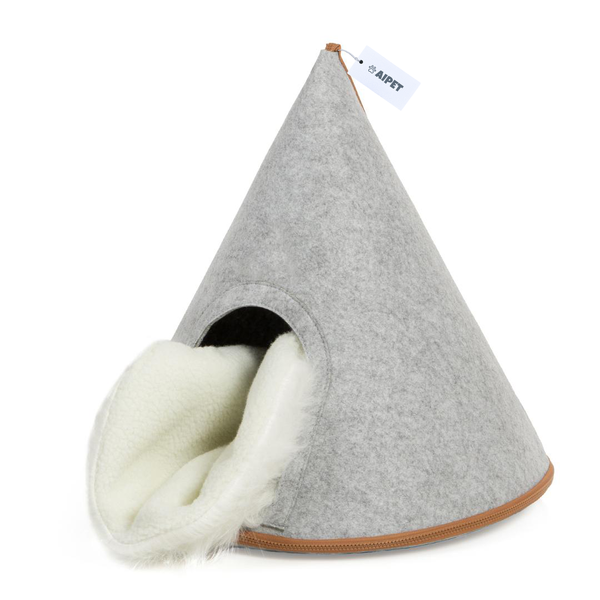 AIPET Cloak Style Cat Bed 50x51cm Grey Felt with Removable Plush Cushion