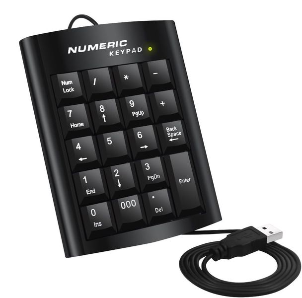 One Hand 19 Keys Mini USB Wired Numeric Keyboard for Laptop Computers