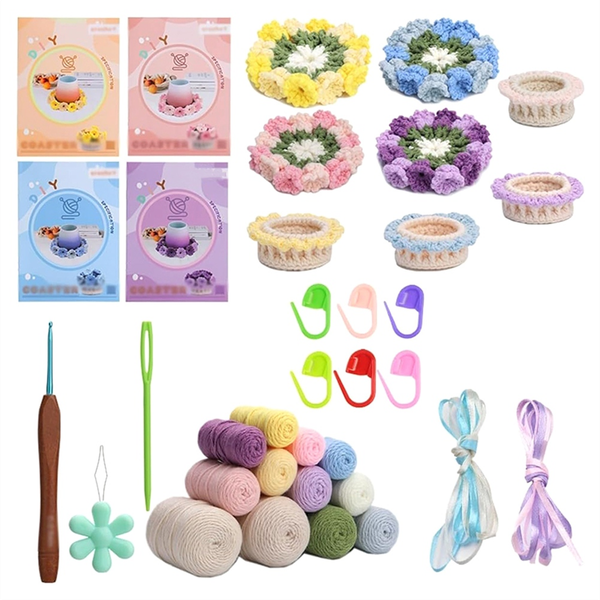 Handmade DIY Lily of the Valley Coasters, 3D Flower Crochet Coaster, Hand K