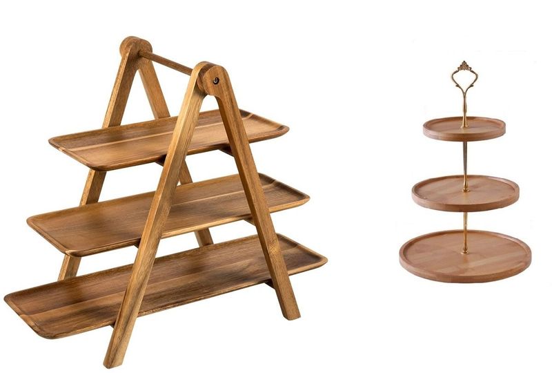 Wooden Cake Stand 3-Layer Set - Set of 2