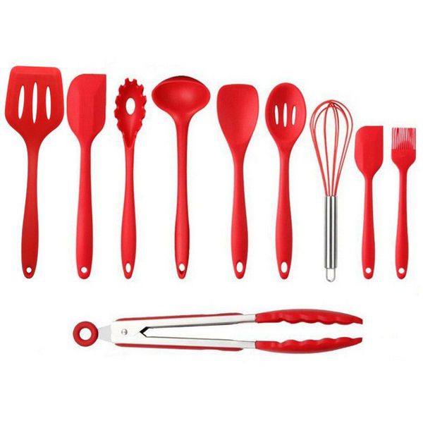 Silicone Red Baking and Cooking Utensils Set with Holder