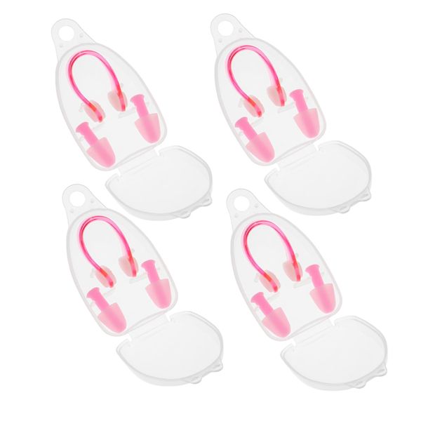 Sports Pink Waterproof Silicone Swimming Earplugs and Nose Clip - Set of 4