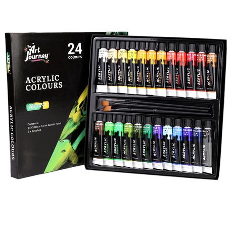 The Art Journey Artist Quality 24-Color 12ml Acrylic Paint with 3 Brush Set Image