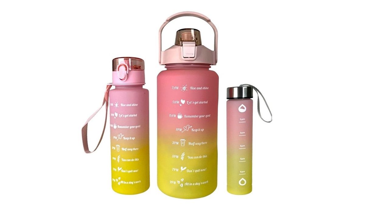 3 Piece Water Bottles | 2L, 1L, 0.5L | Pink and Yellow | Motivational ...