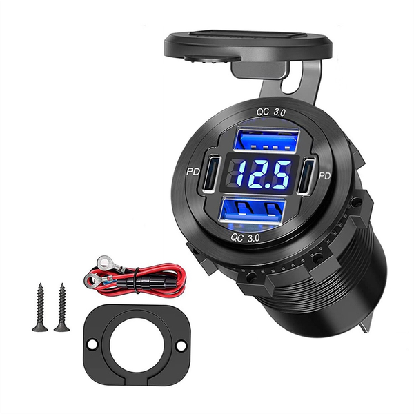 4 Port 12V USB Outlet Charger,Dual PD &amp; QC Multiple USB Port for Car