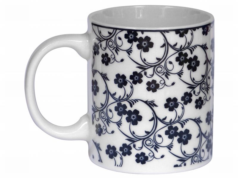 Blue and White Floral Mug Straight Sided set of 4