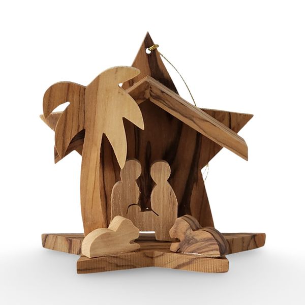 Holy Land Olive Wood Nativity - Handmade Bethlehem Tree Decoration